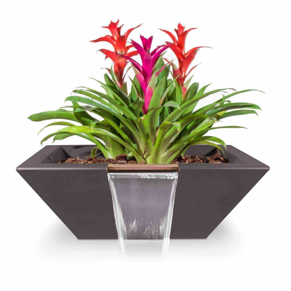 The Outdoors Plus OPT-30SPW-ASH 30" Maya GFRC Planter Bowl with Water - Ash